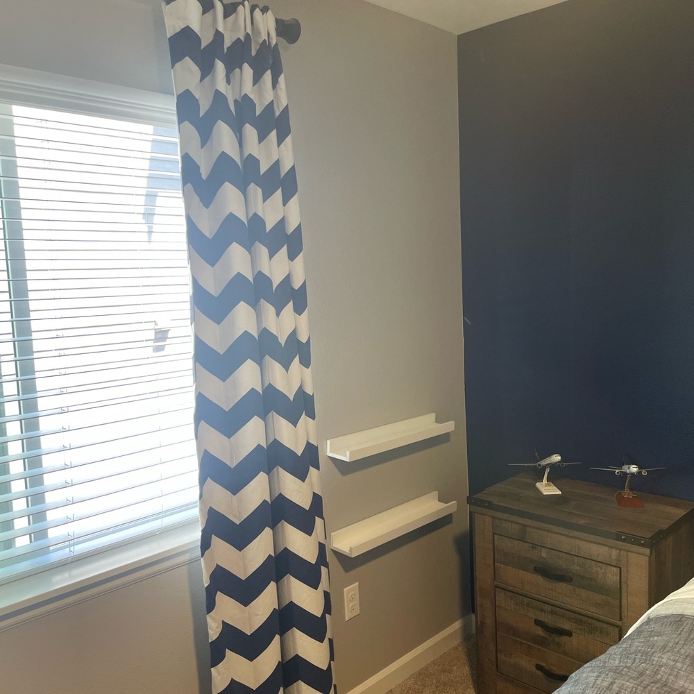 Chevron Patterned Blue and White Curtain